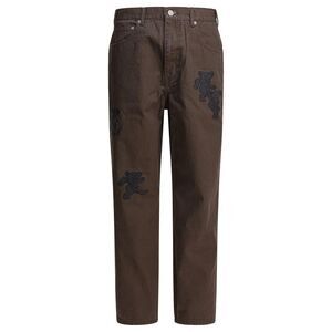 THISISNEVERTHAT Embroidered Bear Detail Cotton Pants Men BROWN